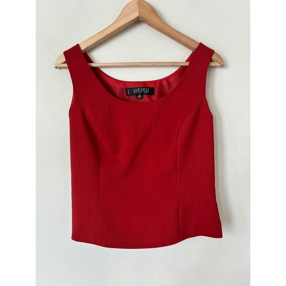 Kasper Petite Red Sleeveless Scoop Neck Shell Blouse Top Size 8P Minimalist